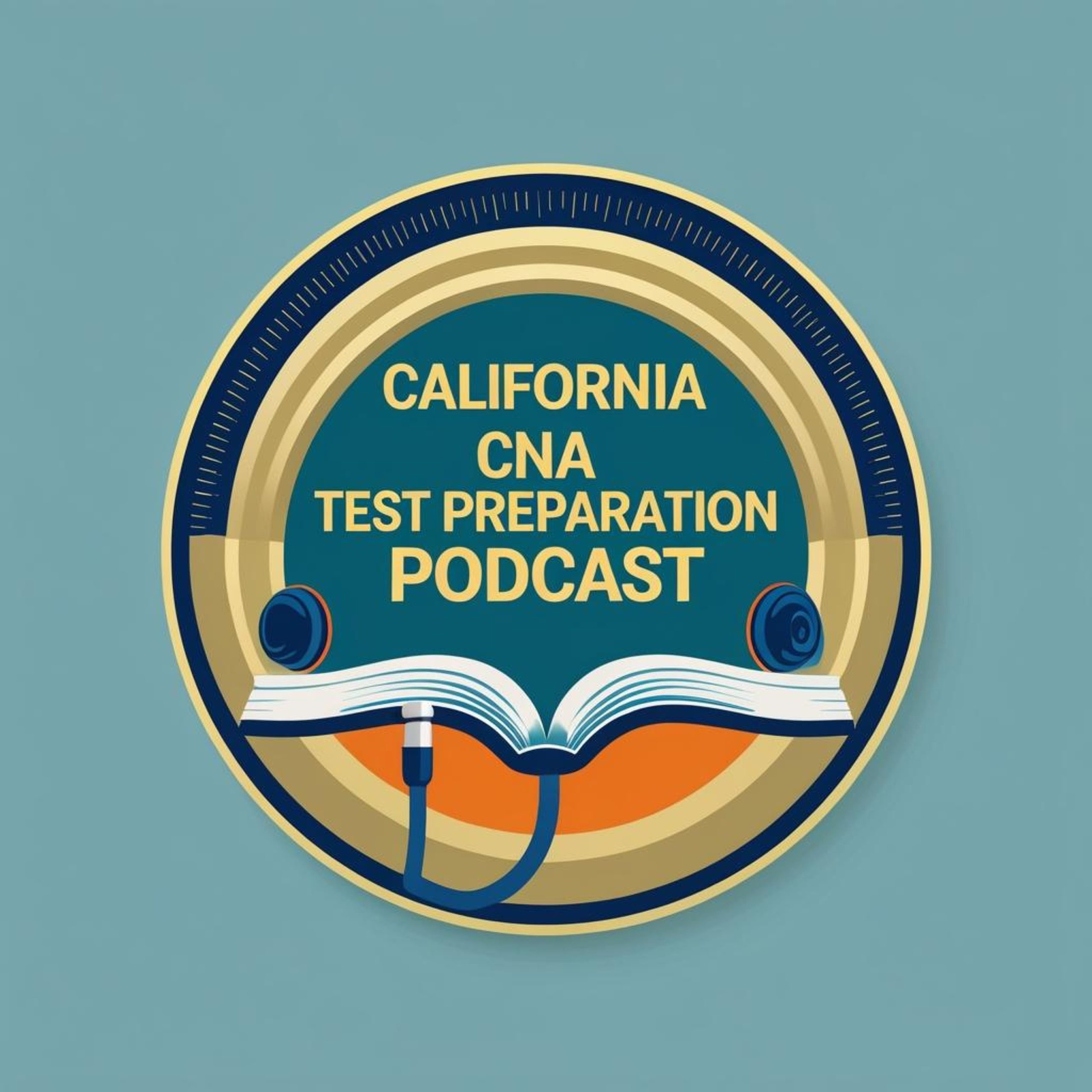 California CNA Podcast Logo Gold, Ocean Blue, and Orange